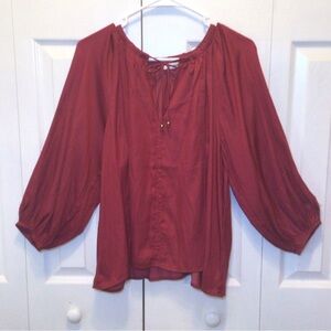 Day + Moon Womens Dark Red Boho Peasant Top Size Small